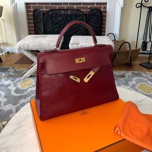 Vintage Hermes Kelly 32 Rouge H 1988 R stamp Courchevel with GHW (Restored bag)